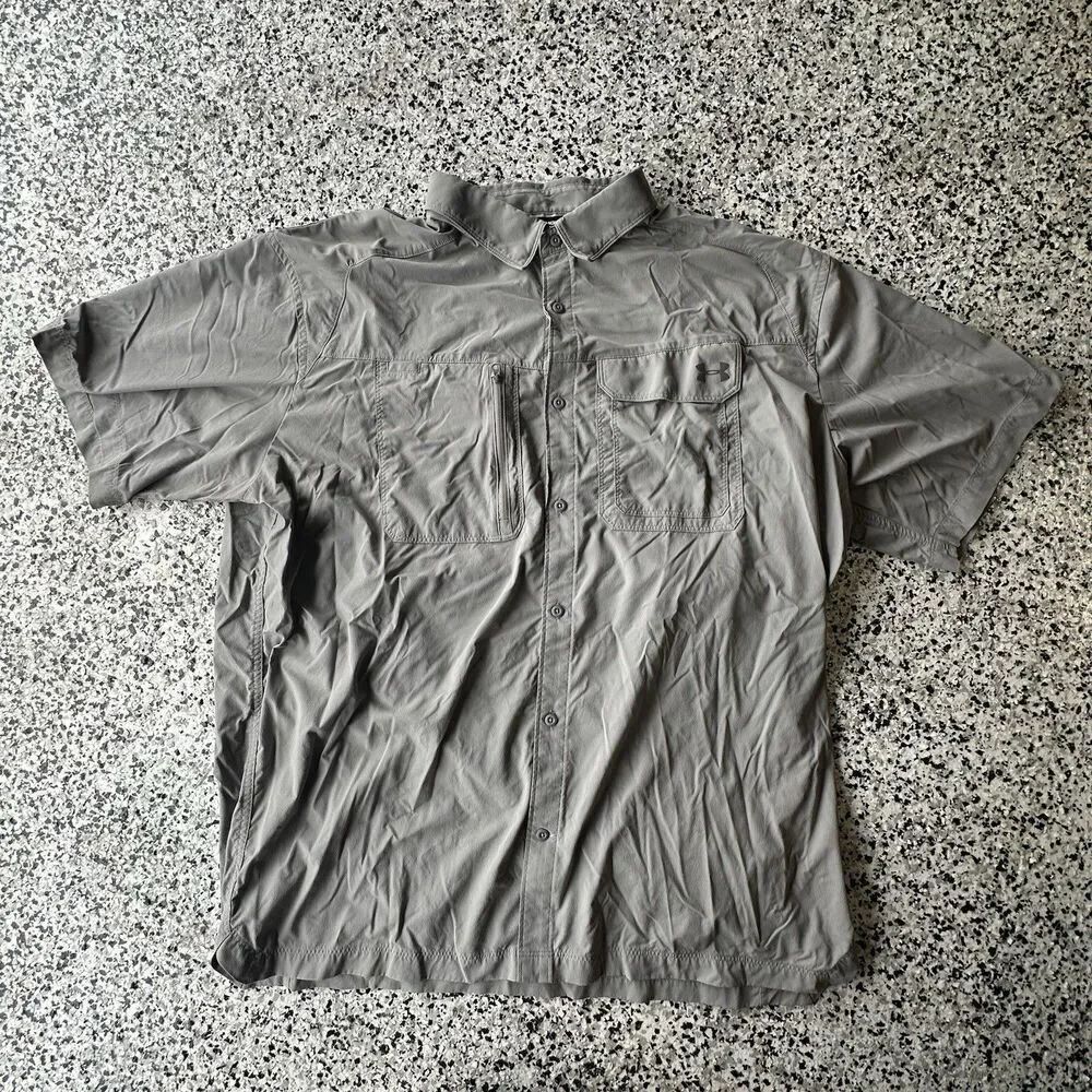 Under Armour Avalon Fishing Shirt Mens 3XL Short Sleeve Beige Vented Hiking